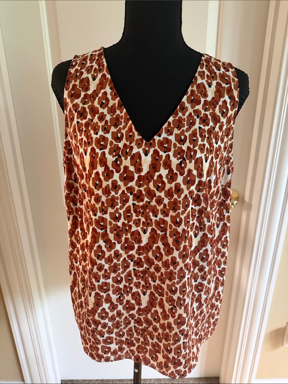 Nine West Brown and White Leopard Print V-Neck Tank